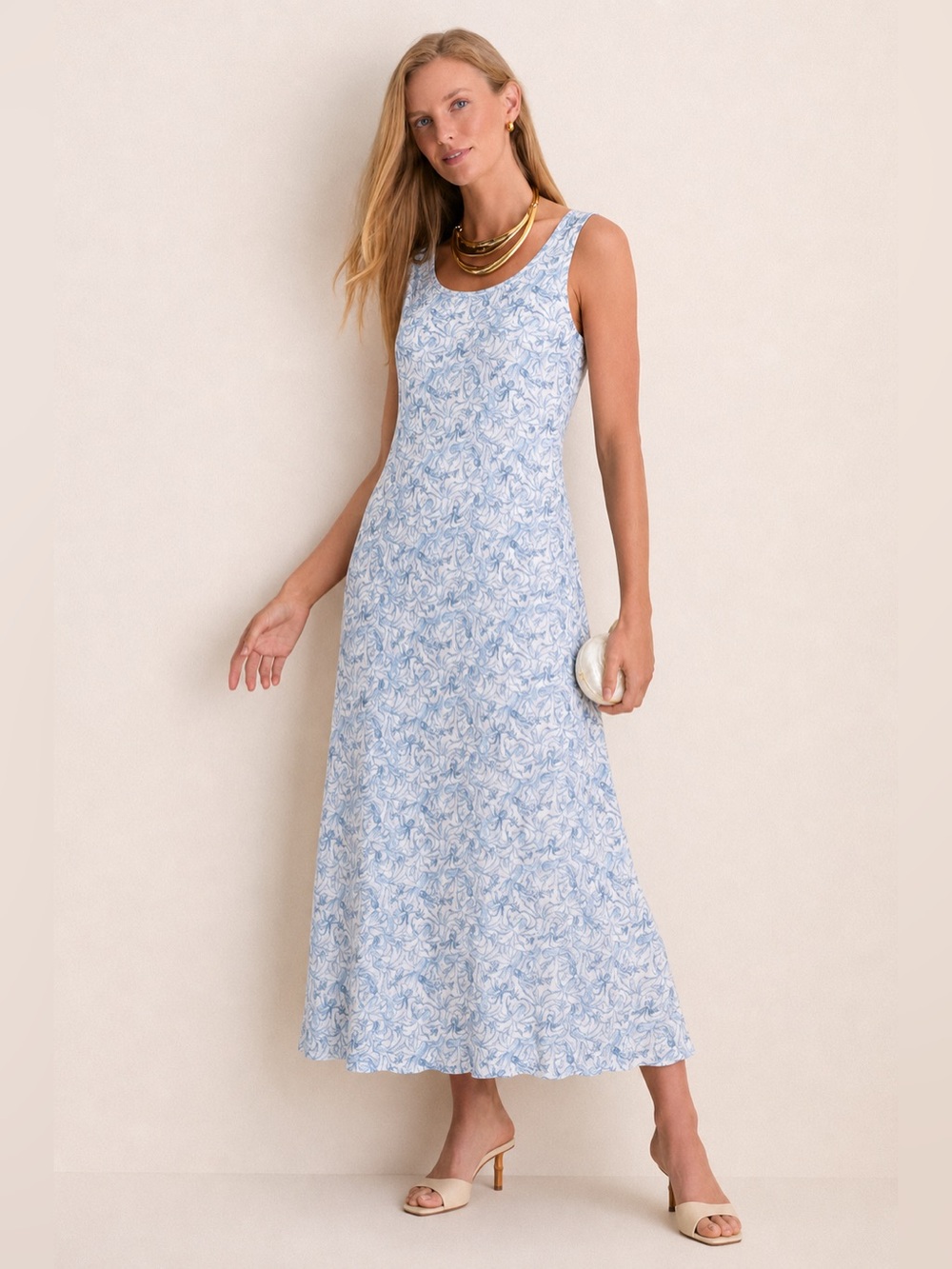 Nantucket Octopus Toile Maxi Dress 100% Pima Cotton Sleeveless Blue White 256
